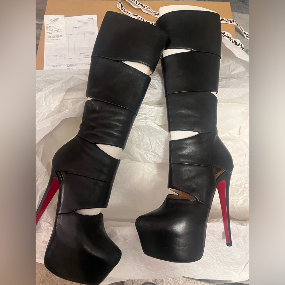 💯 Authentic Christian Louboutin “Bandita” Black Leather Boots 160mm Size 36.5!! - Picture 3 of 15